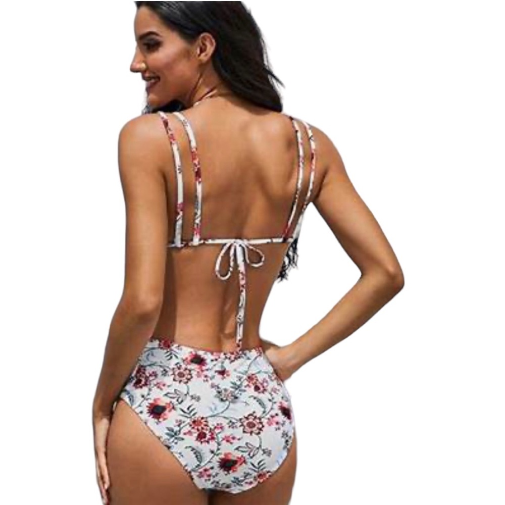 Boutique High Waisted Ruffle Floral Bathing Suit - Picture 3 of 4